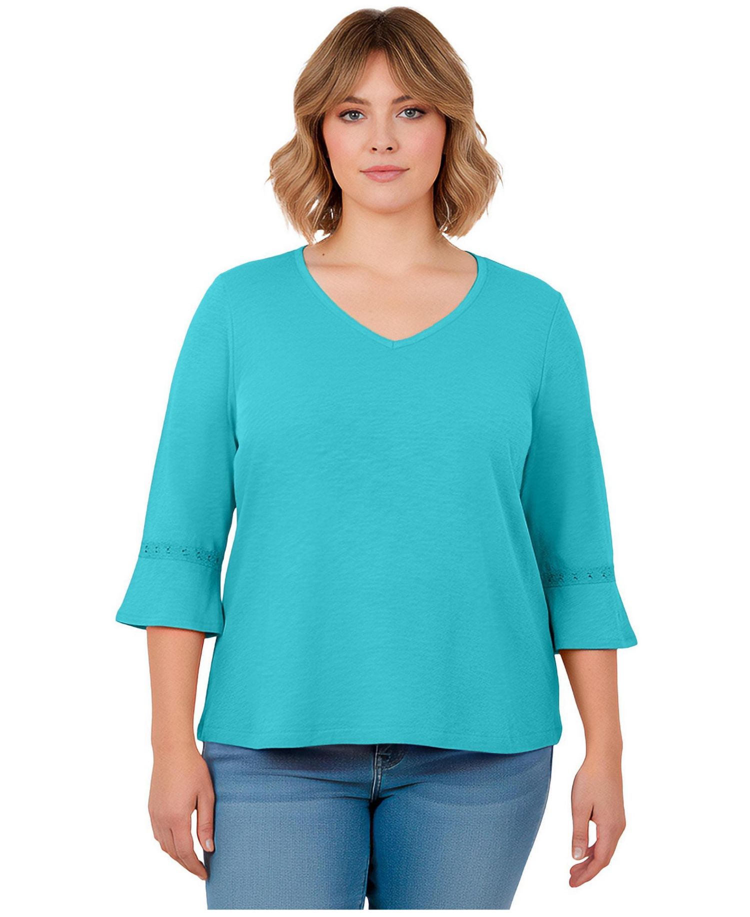 Plus Size Crochet Trim Ruffle Sleeve Women's Top