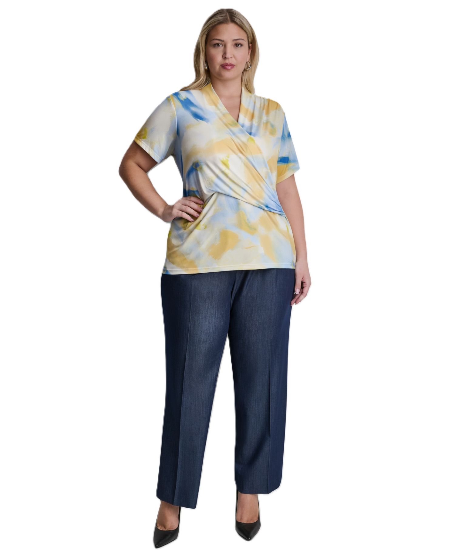 Plus Size V-Neck Short-Sleeve Wrap Top