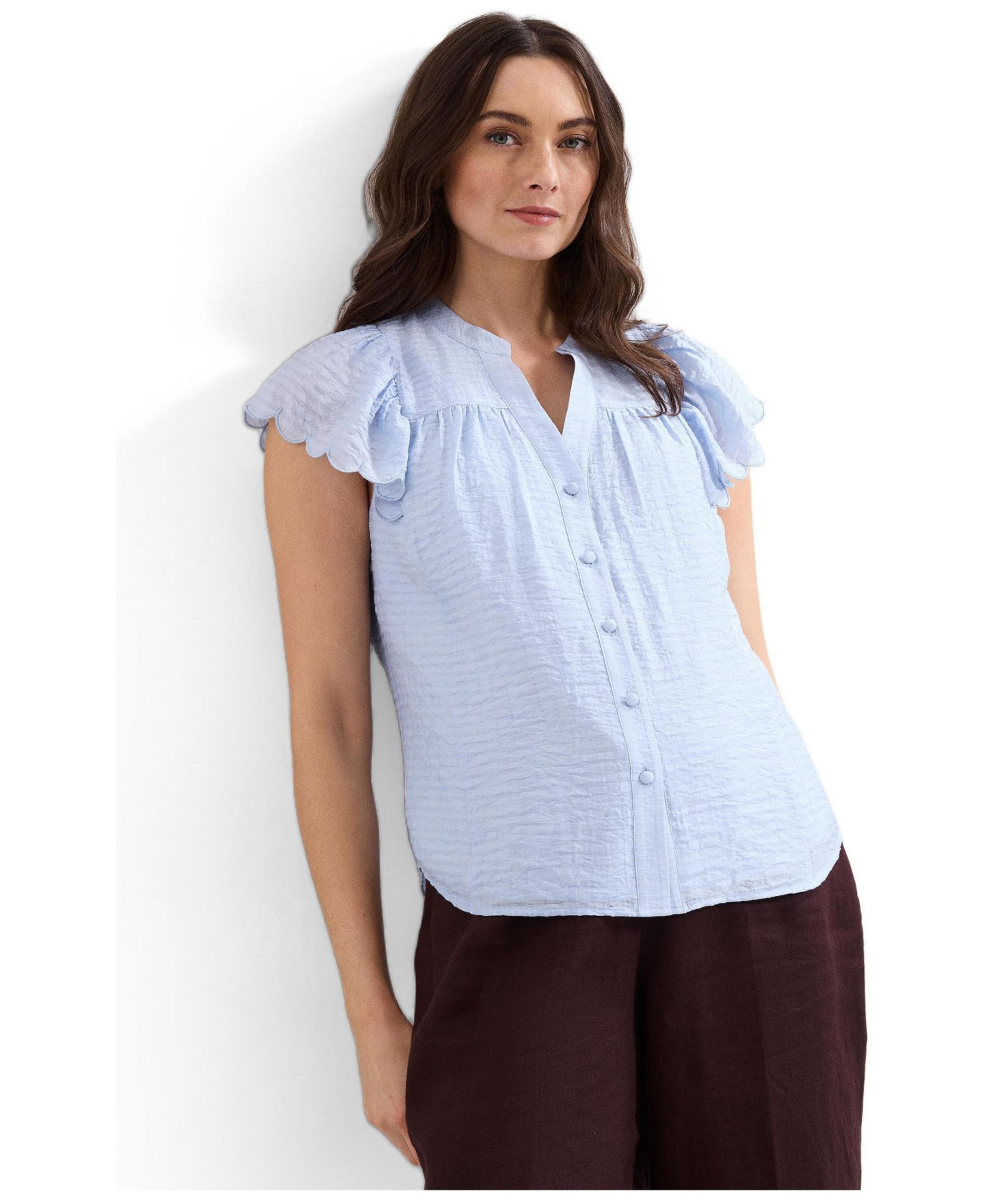 Женская блузка Phase Eight Aleasha Scallop Sleeve V-Neck, цвет: Бледный синий — фото 1