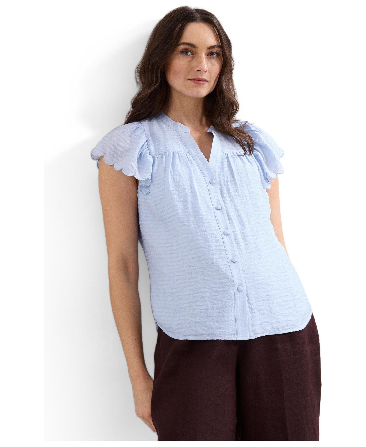 Women's Aleasha Scallop Sleeve V-Neck Blouse