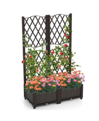 2PCS Raised Garden Bed w/Trellis Planter Box for Climbing Plants 32'' x 16'' x 48''