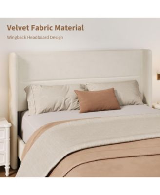 Full Velvet Bed Frame with Wingback Headboard, Upholstered Platform Bed with Wood Slats, No Box Spring Needed