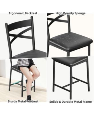 Set of 2 PU Upholstered Bar Stools with Footrest, Modern Counter Height Chairs with Back for Kitchen Island, Apartment