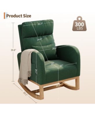 Corduroy Rocking Chair, Modern Nursery Glider with Side Pockets & Pillow, Living Room, Bedroom