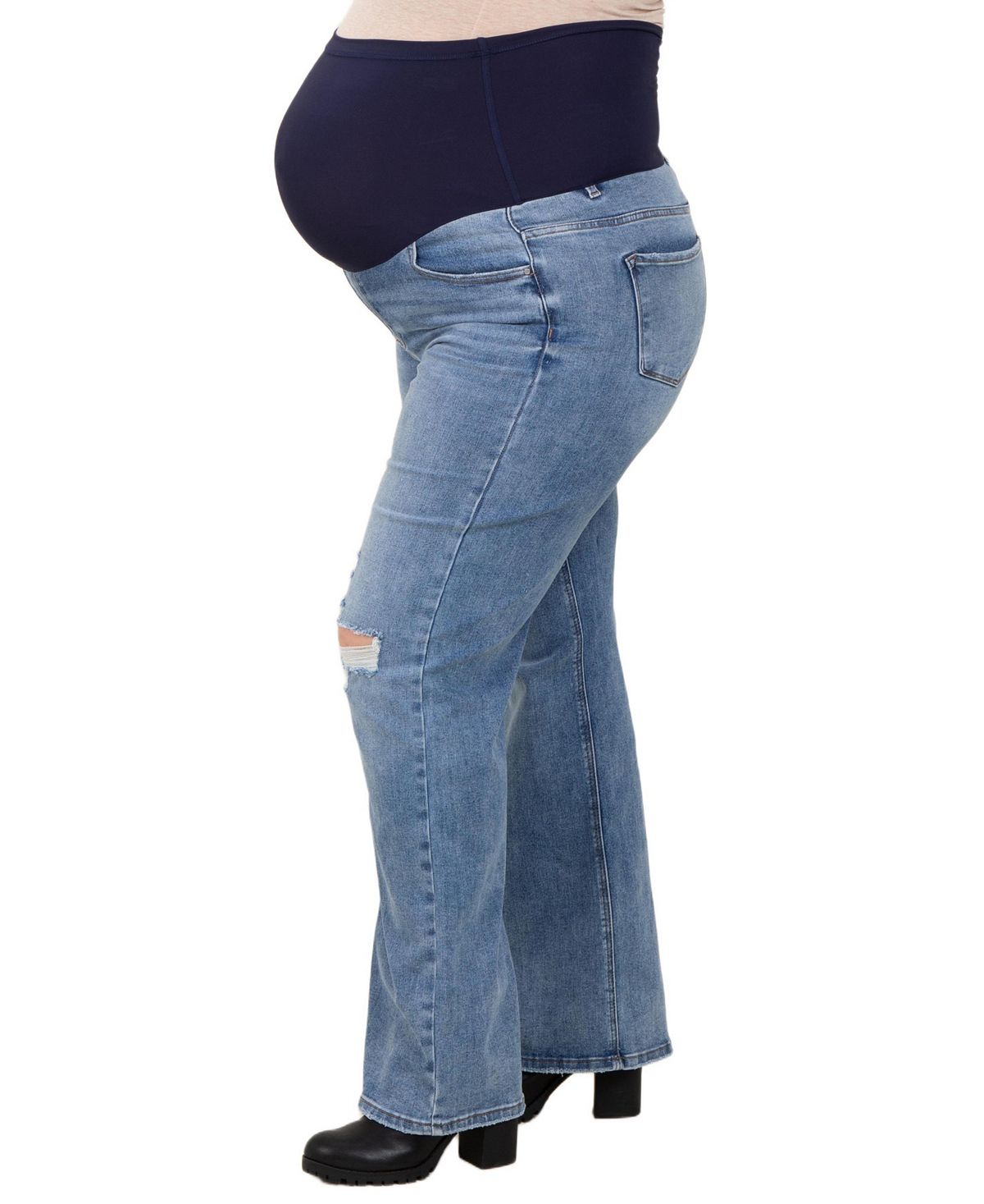 Pinkblush Plus Size Ripped Knee Wide Leg Jeans view 3 — MAYCSS fashion products