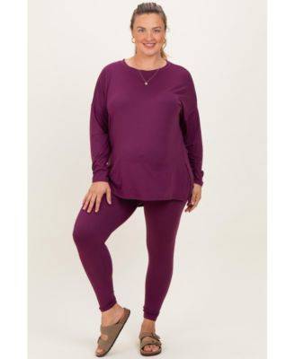 Plus Size Plum Brushed Knit Oversized Top and Legging Set
