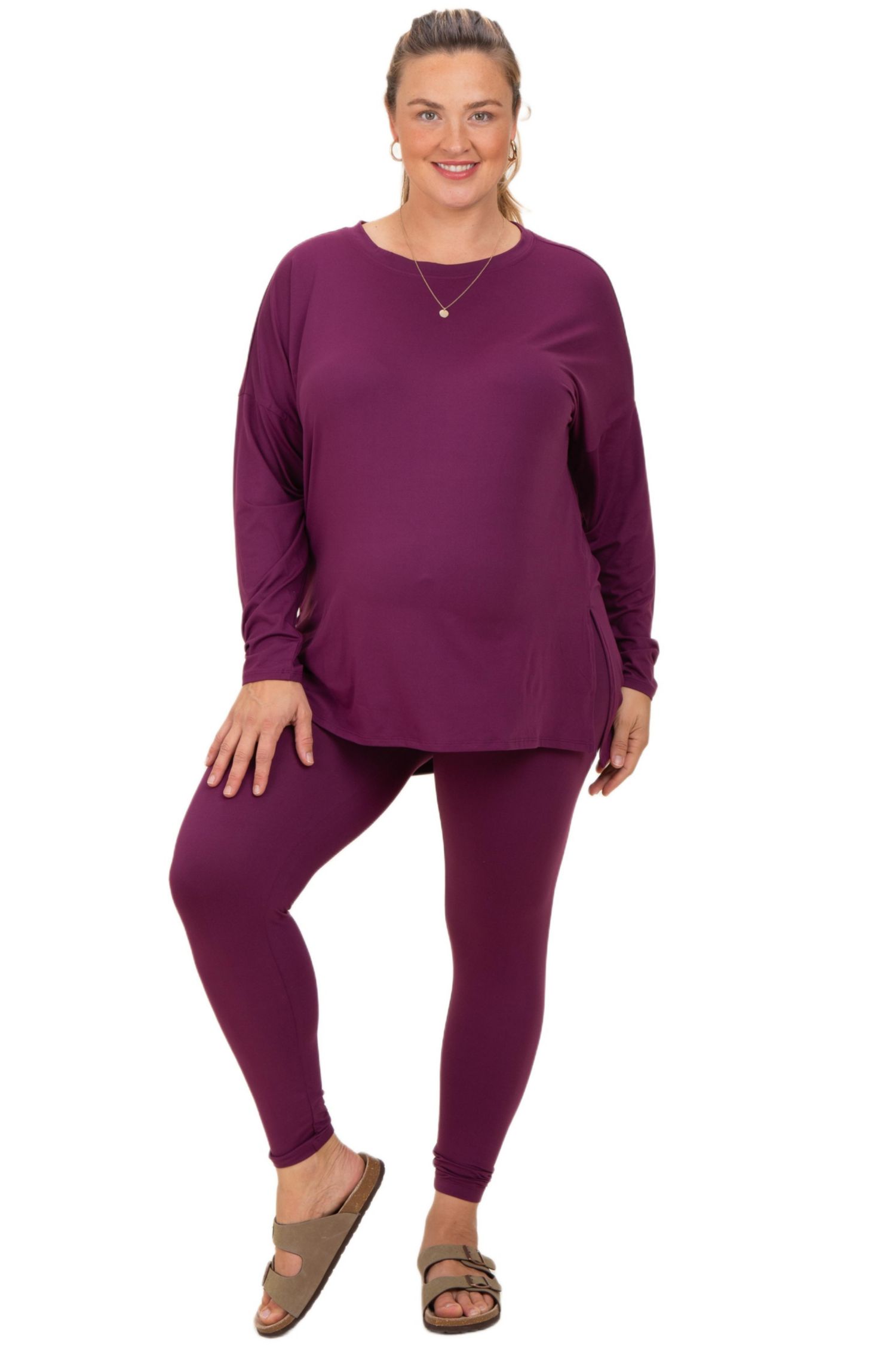 Plus Size Brown Brushed Knit Oversized Top and Legging Set