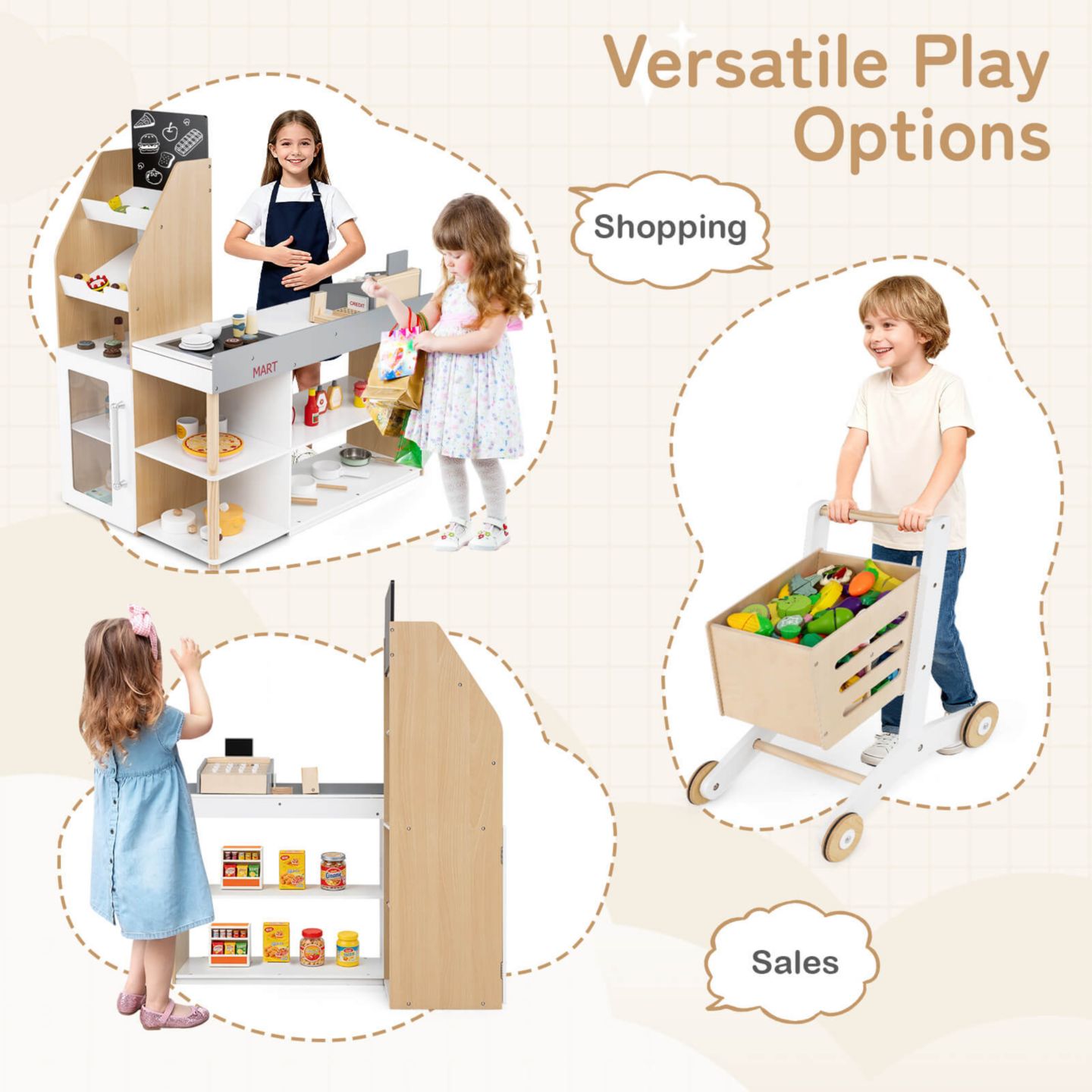 Детский игровой набор Costway Supermarket Interactive 8-Piece Shopping Playset, Ages 3+, цвет: Натуральный — фото 6
