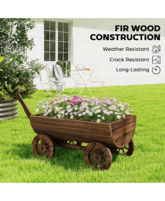 Wooden Wagon Planter Box, Mobile Garden Planter with 4 Wheels