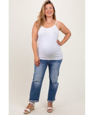 Plus Size Rolled Hem Distressed Straight Leg Jeans