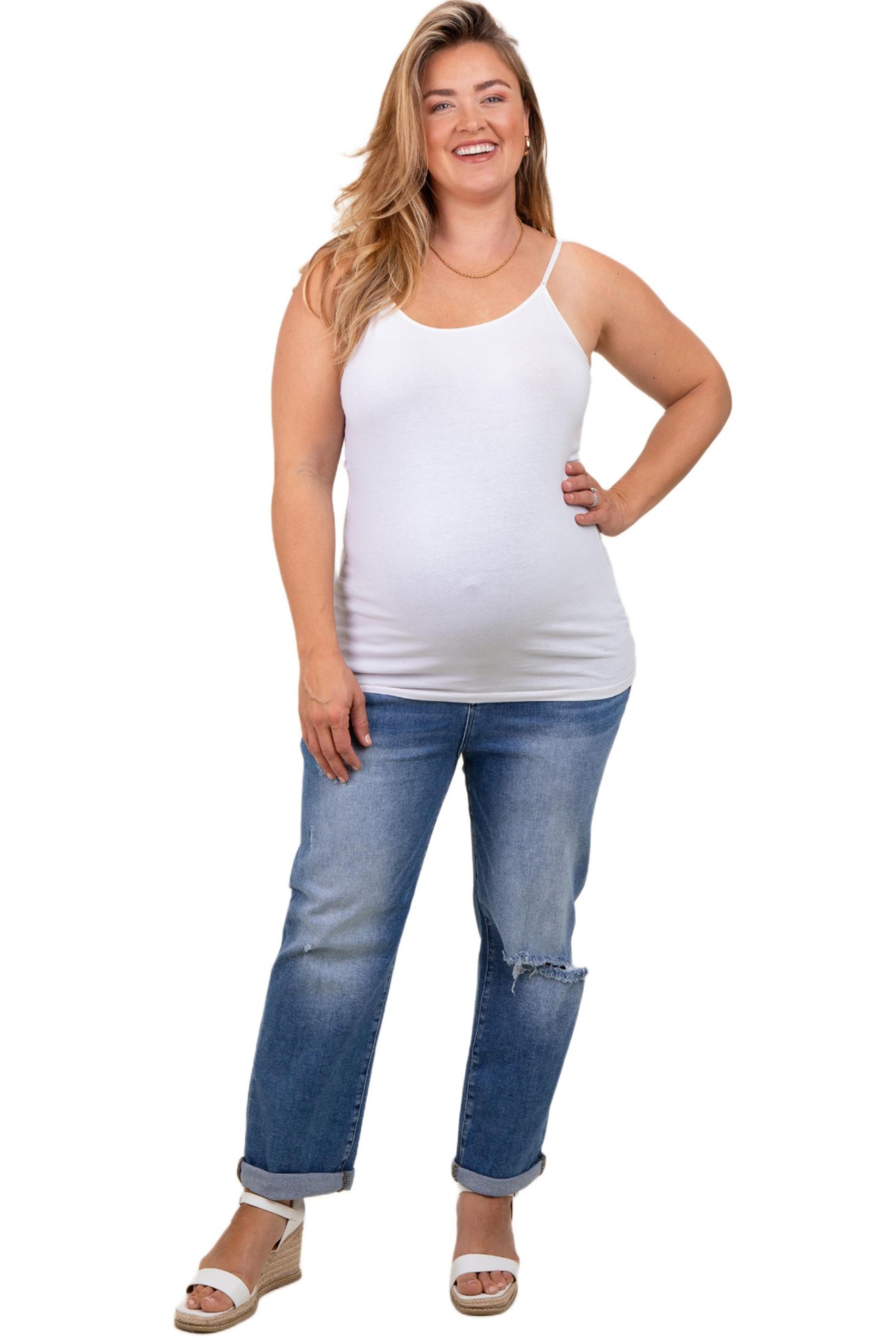 Women's Maternity Rolled Hem Distressed Straight Leg Plus Jeans