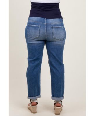 Plus Size Rolled Hem Distressed Straight Leg Jeans