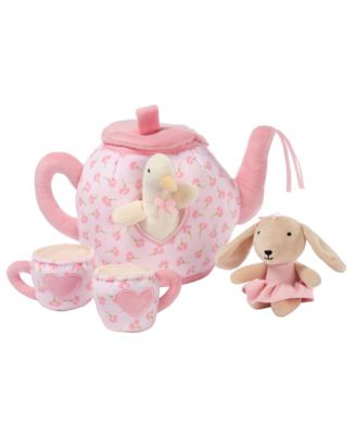 Lambs and Ivy Tea Party Interactive Plush Playset Toy w/ Cups, Pot, Goose and Bunny