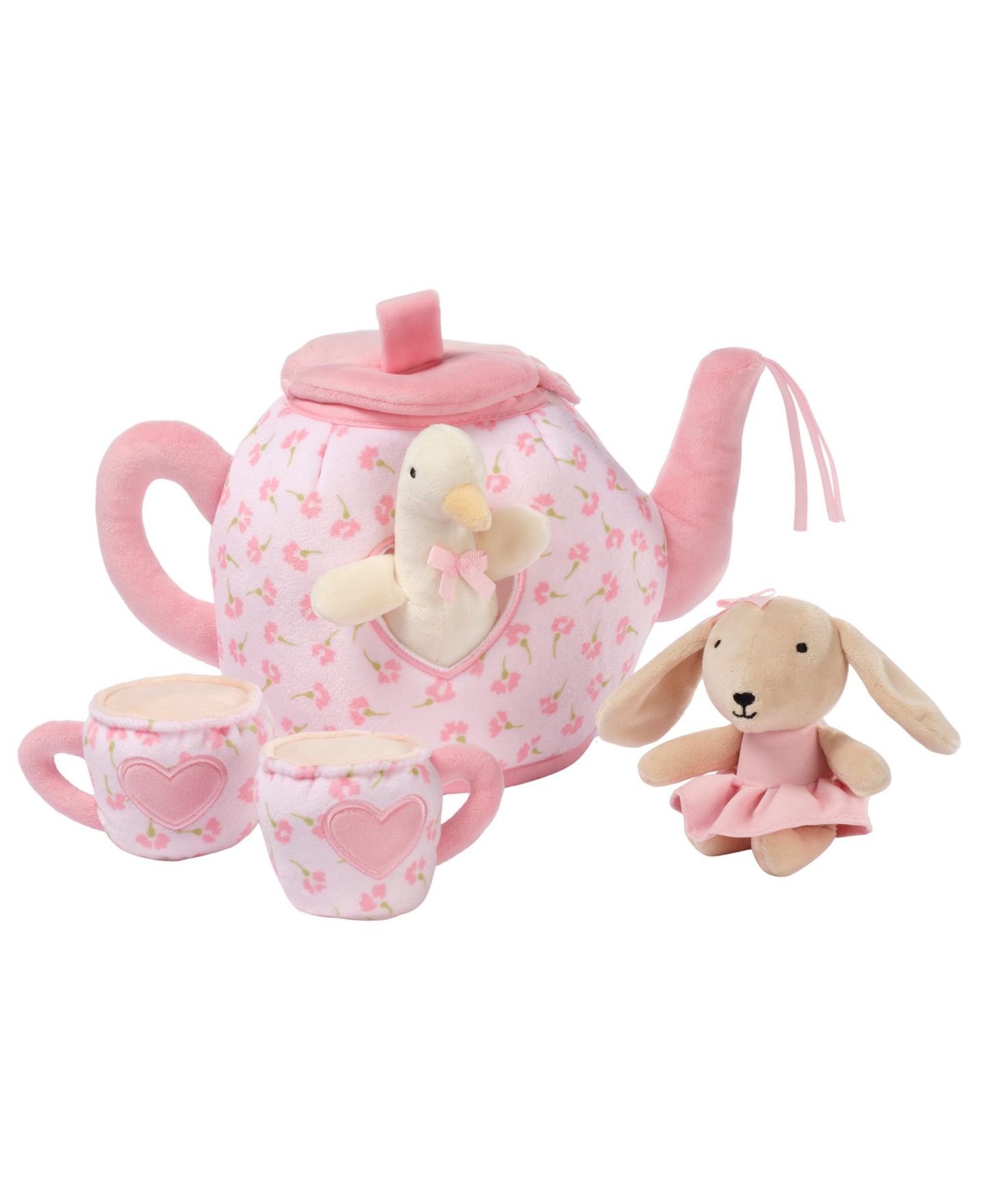 Детские мягкие игрушки Lambs & Ivy Tea Party Interactive Plush Playset Toy w/ Cups, Pot, Goose and Bunny, цвет: Розовый — фото 5