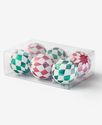 Heritage Set of 6 Shatterproof White, Red and Green Ball Ornament