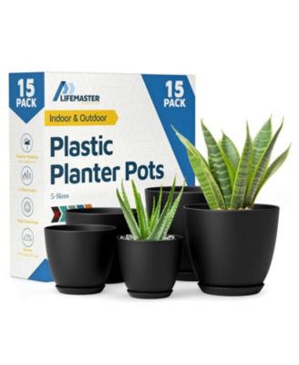 Plant Pots 15 Pack with Drainage Holes & Saucers, Durable & Weatherproof Stackable Indoor & Outdoor Planters