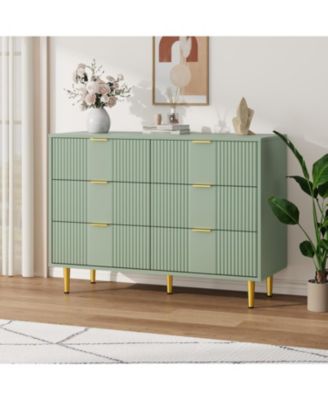 Fluted 6-Drawer Dresser, 39.4" Wide Modern Wooden Chest with Metal Handles, Wide Storage Organizer for Bedroom, Living Room, Hallway
