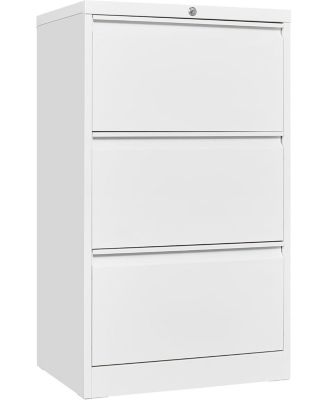 3 Drawer Lateral File Cabinet, Heavy Duty Metal Filing Cabinet with Locks for Home Office, Black File Cabinets with Business Card Holder