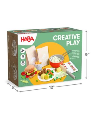Creative Play Meal Kit Playset: Play Food for Kids Kitchen with Wooden and Fabric Ingredients and Recipe Cards, 80+ Toy Kitchen Accessories for 3