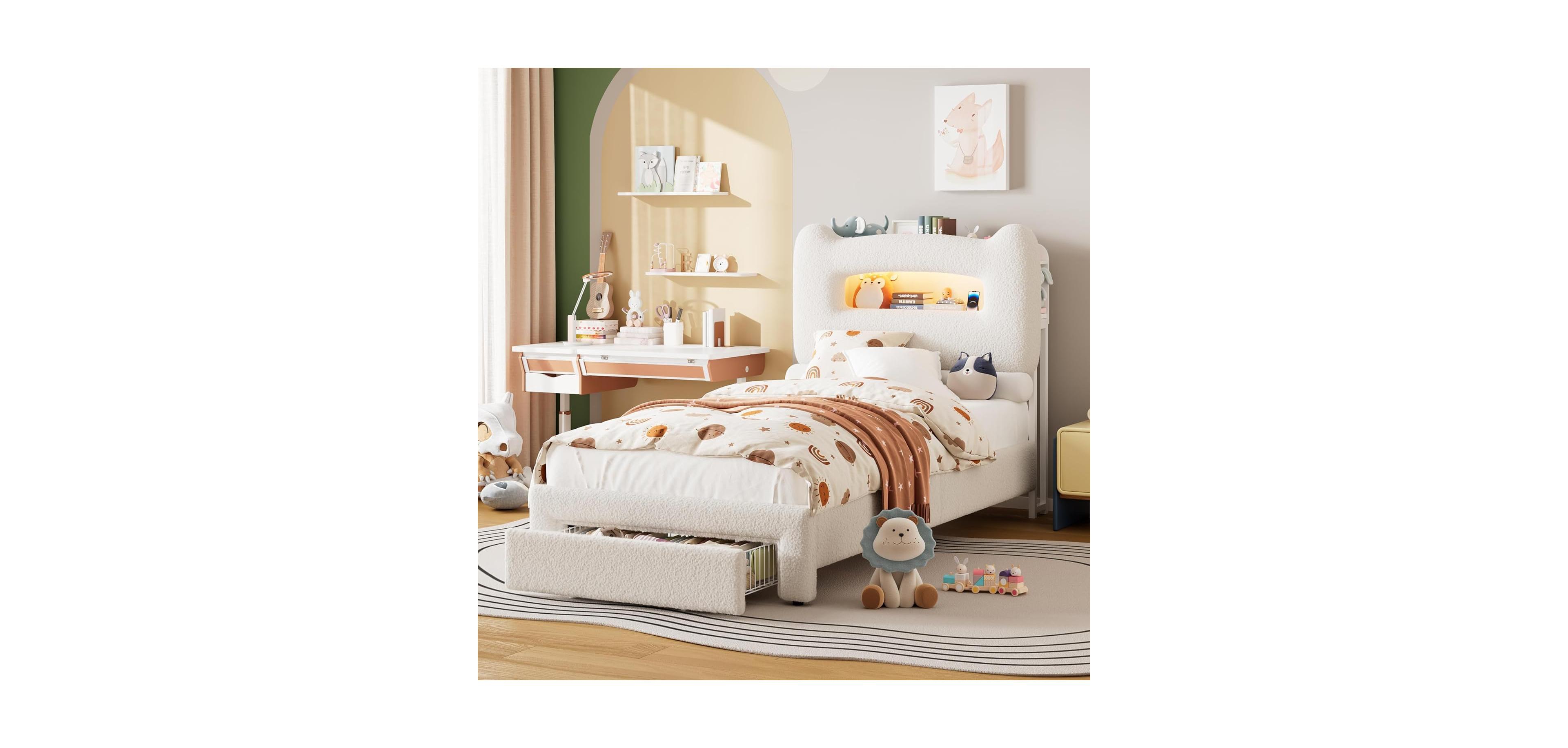 gaomon Led Twin Bed Frame Tier Storage Headboard