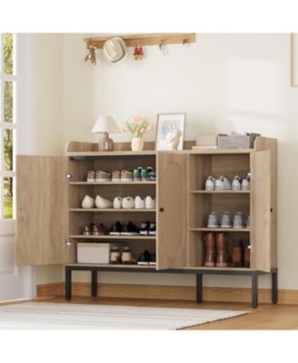 Shoe Cabinet with 3 Rattan Doors, Freestanding Shoe