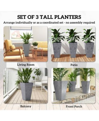 28" Tall Planters, Set of 3 Tape Outdoor Planters,