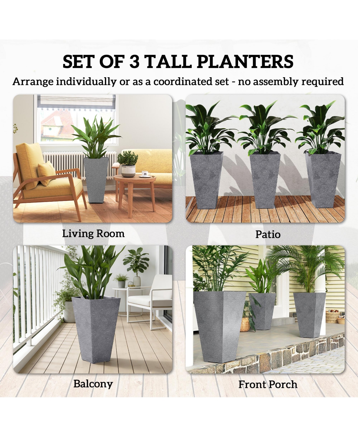 Outsunny 28" Tall Planters, Set of 3 Tape Outdoor Planters,