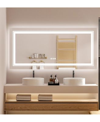 72x35.4 inch Large Size Lighted Smart Bathroom Mirror 3 LightsColors Front and Backlit Anti-fog Memory