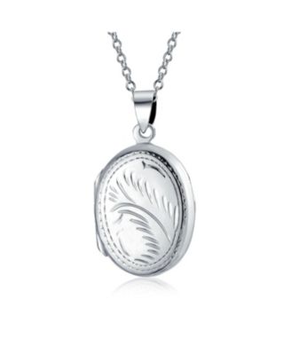 Vintage Style Floral Leaf Design Oval Shape Photo Locket Necklace Pendant Sterling Silver