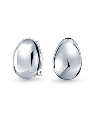 Classic Simple Dome Teardrop Clip On Earrings .925 Sterling Silver