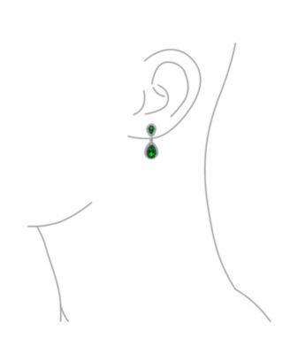 Cocktail Cubic Zirconia CZ Double Solitaire Teardrop Dangle Earrings Gold Plated