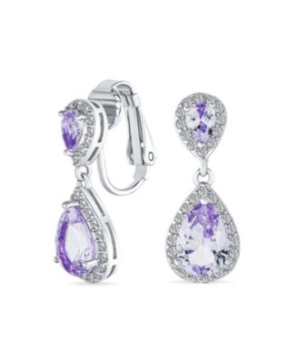 Cocktail Cubic Zirconia CZ Double Solitaire Teardrop Dangle Earrings Gold Plated