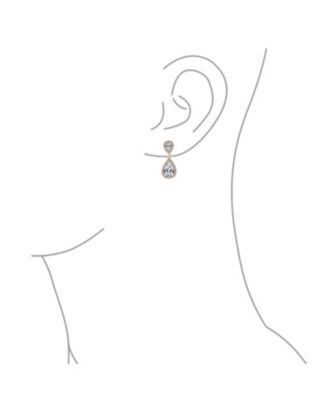 Classic Cocktail Pave Halo Cubic Zirconia CZ Double Solitaire Teardrop Dangle Earrings