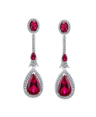 Art Deco Style Dangle Cubic Zirconia Halo CZ Teardrop Statement Chandelier Earrings