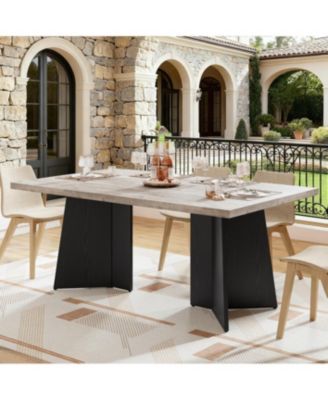 63" Dining Table for 6-8, Modern Long Kitchen Table with Large Top & Pedestal Legs