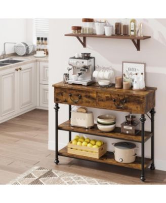 Rustic Console Table with 2 Drawers & Storage Shelves, Farmhouse Entryway Table for Home Decor