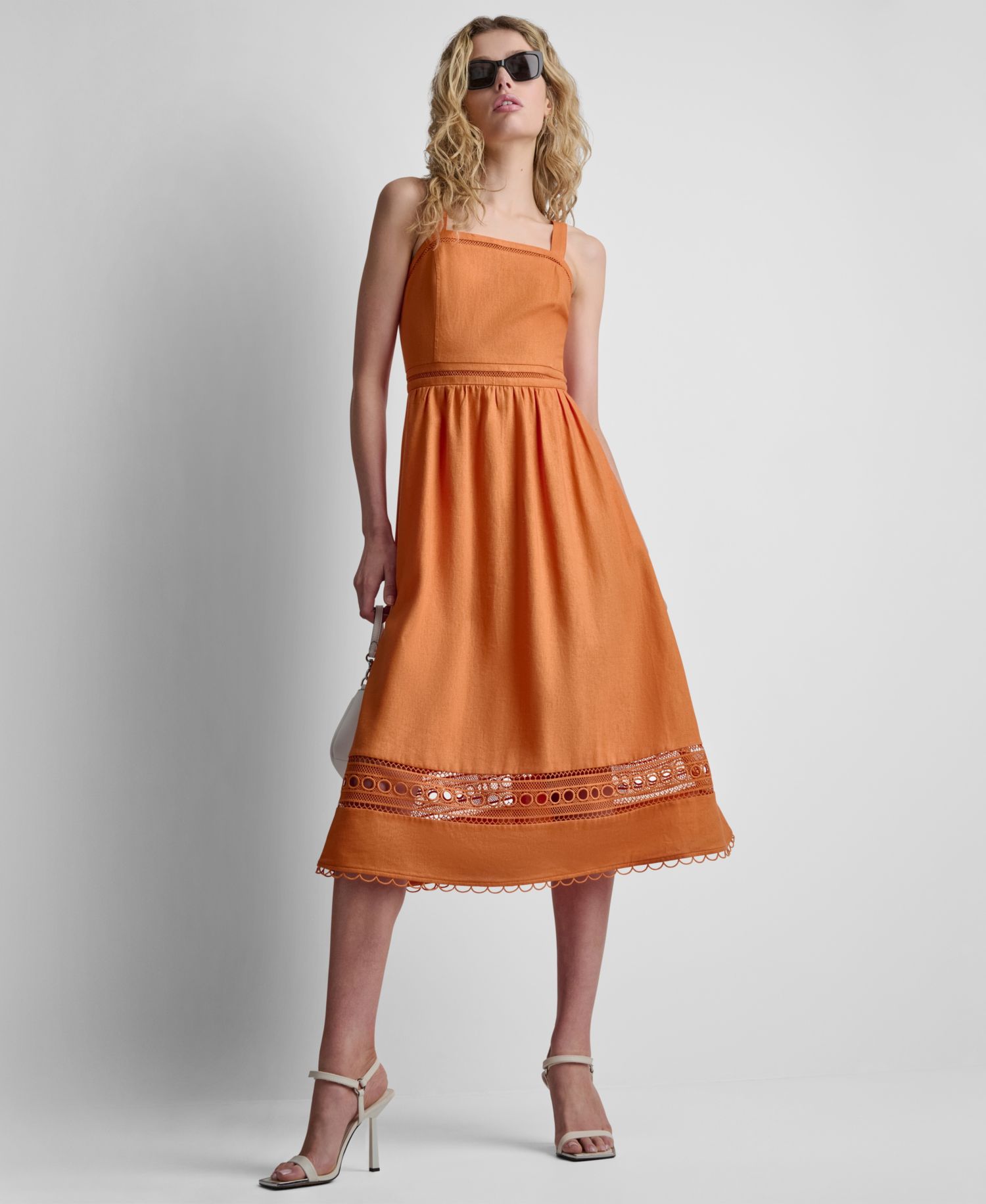 Women's Sleeveless Straight Neck Loop Lace Dress