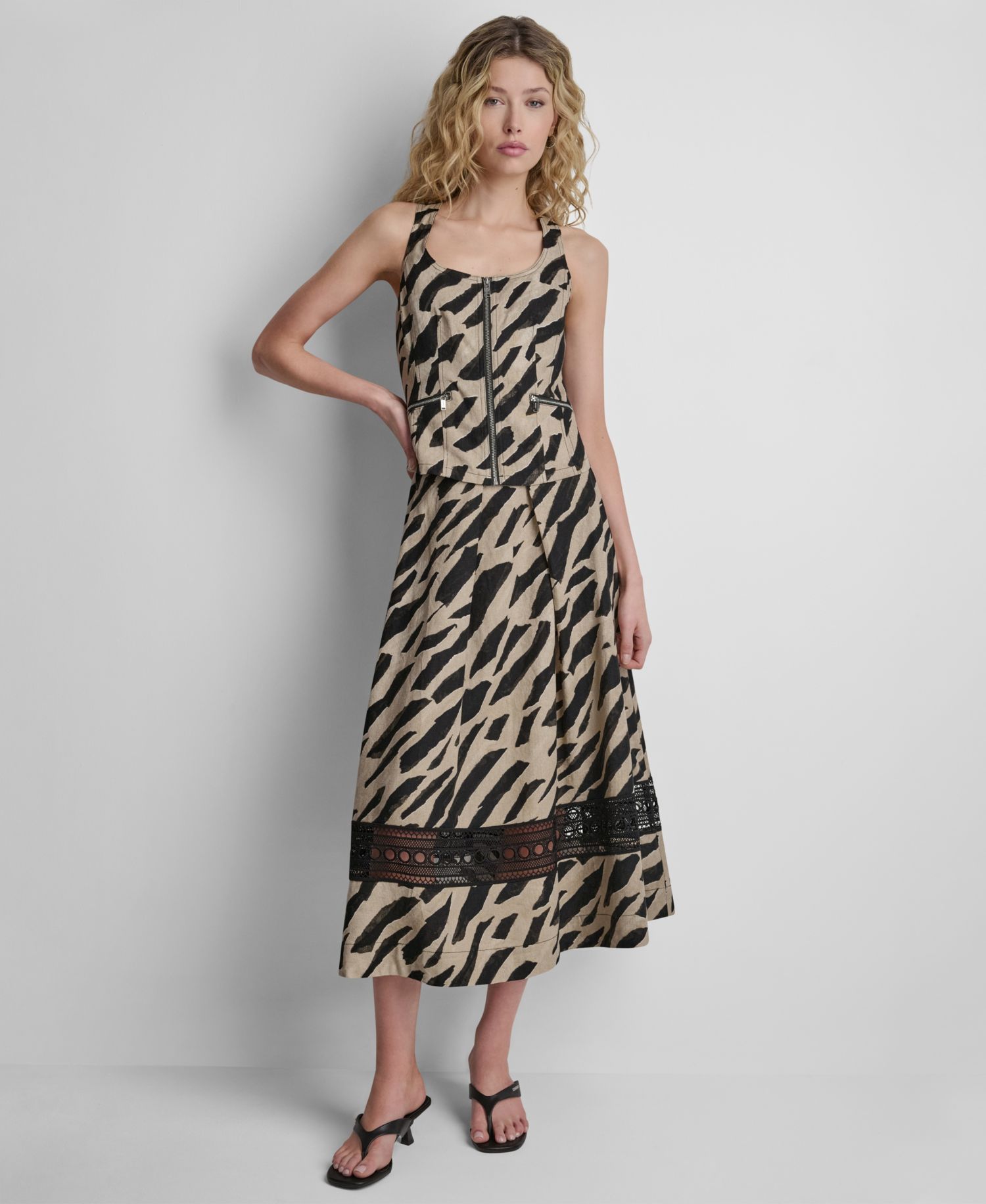 Women's Sleeveless Printed Zip-Front Top
