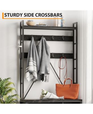 Freestanding Hall Tree with Coat Rack, Bench and Shoe Storage