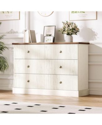 6 Drawer Dresser for Bedroom, Horizontal Chest of Drawers, Fluted Panel Wood Dresser, Small Space Bedroom Dresser for Clothing
