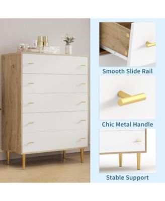 44" Farmhouse Wood 5 Drawer Dresser with Bar Handles