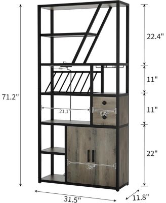 Bar Cabinet with Power Outlets, 71.2" Tall Wine Liquor Cabinets with LED Lights