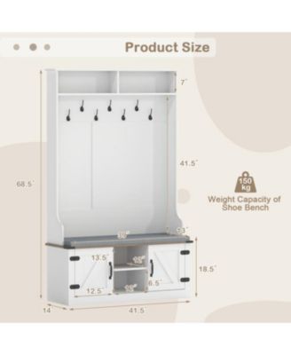 Tall 68.5" Entryway Rack with Cushioned Bench & Storage