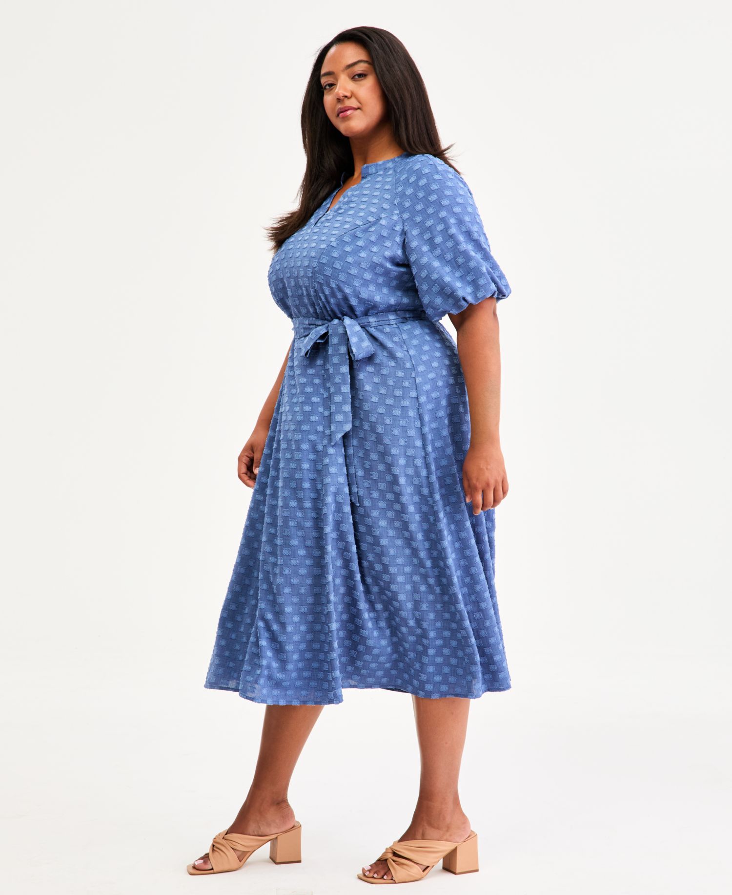 Plus Size Puff-Sleeve Midi Dress