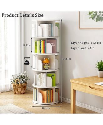 5 Tier Wooden Rotating Round Spinning Bookshelf Tower Storage Organizer
