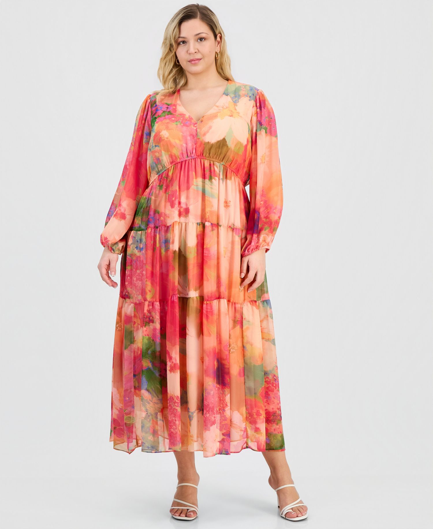 Plus Size V-Neck Tiered Maxi Dress