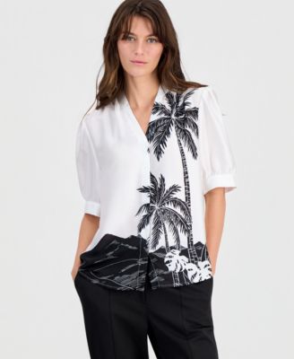 Women's Short-Sleeve Split-Neck Blouse