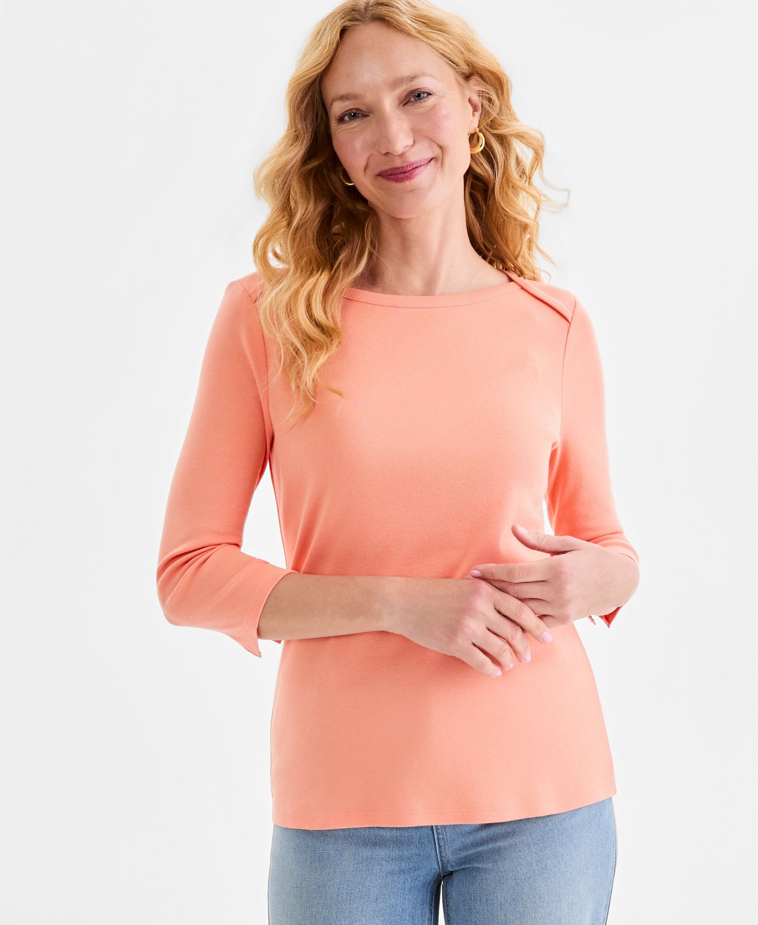 Plus Size 3/4 Sleeve Boat-Neck Top