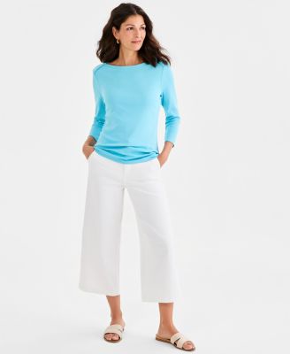 Women's Pima Cotton 3/4-Sleeve Boat-Neck Top