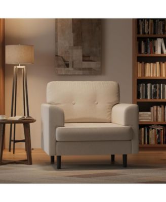 Ergonomic Linen Accent Chair, Wide Armrests, 38" Upholstered Reading Chair, High-Density Cushion